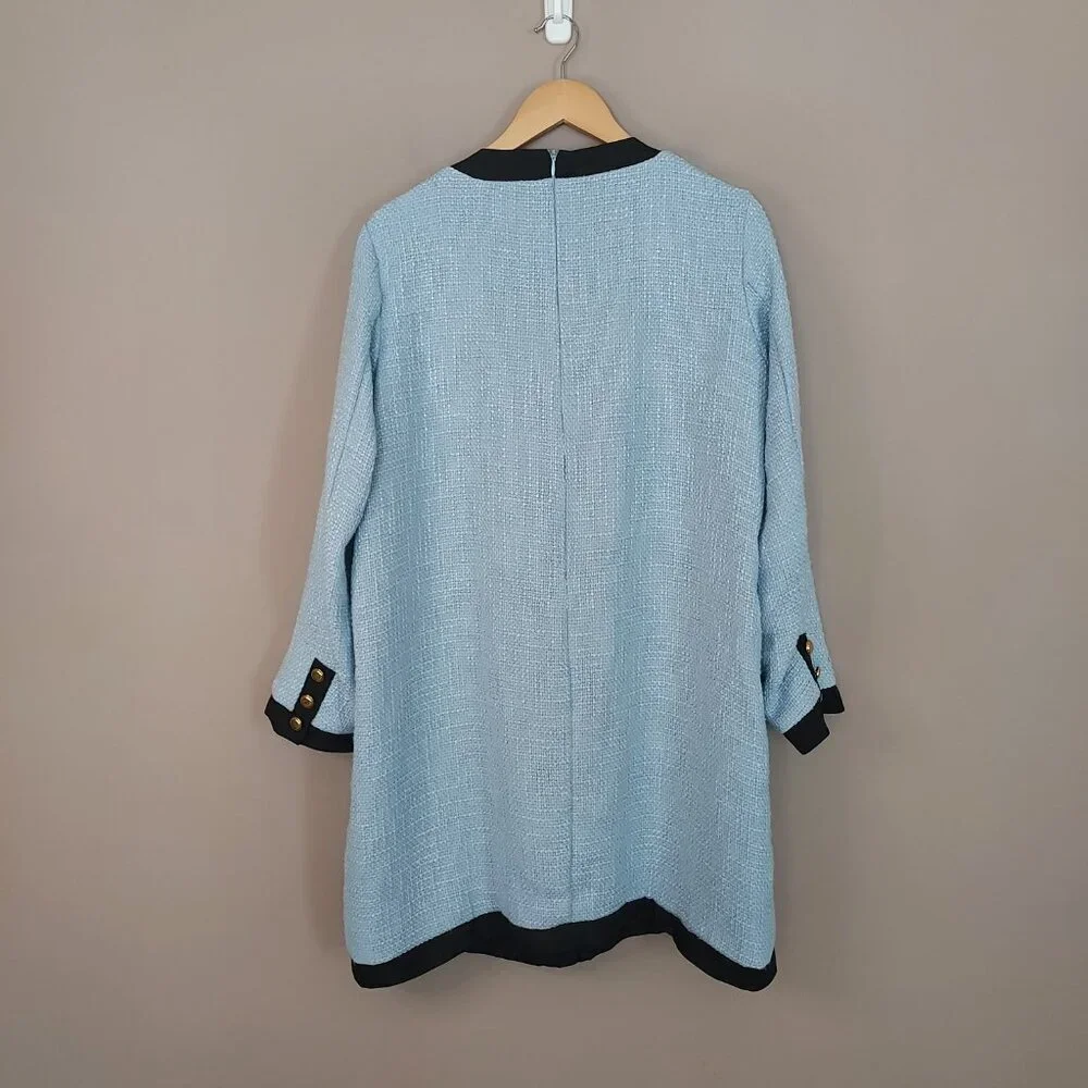 Pomander Place Light Blue Coco Tweed Bow Dress Size XL NWOT